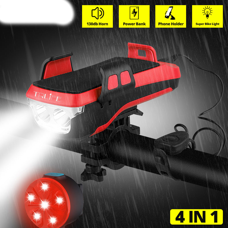 4-in-1 Bike Light, Phone Mount, Horn & Power Bank