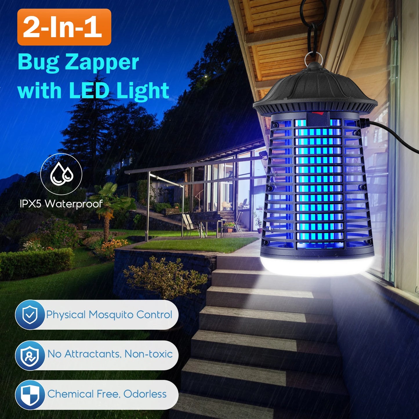 Electric Bug Zapper Outdoor & Indoor with LED Light 2-in-1 Mosquito Zapper Plug-in Fly Trap & Mosquito Killer for Home Garden