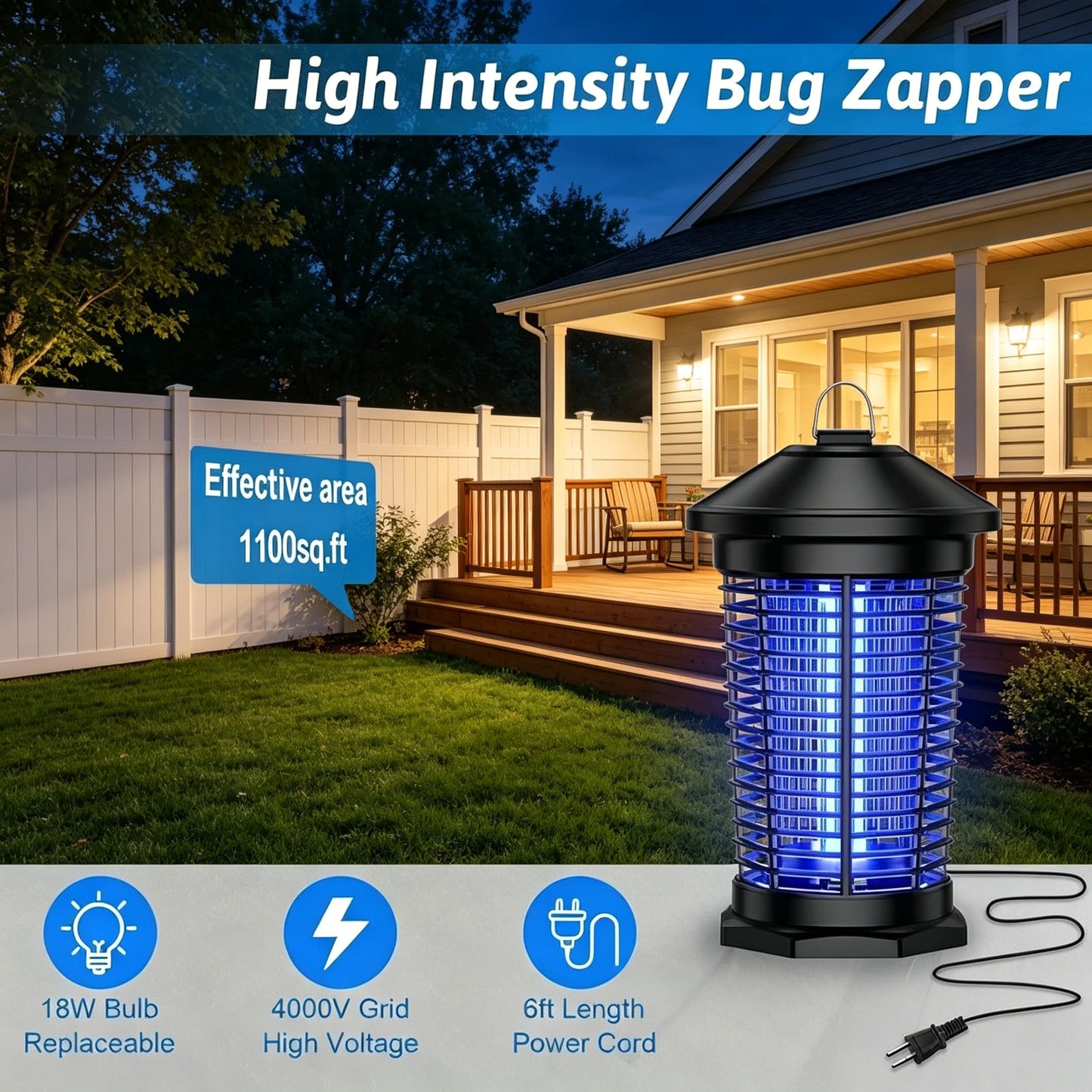 Outdoor Bug Zapper 4000V Indoor Electronic Mosquito Killer Lantern Waterproof Fly Trap Insect Killer